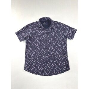 Rugby University Mens Large Blue Pink Feather Print Cotton Button Down Shirt